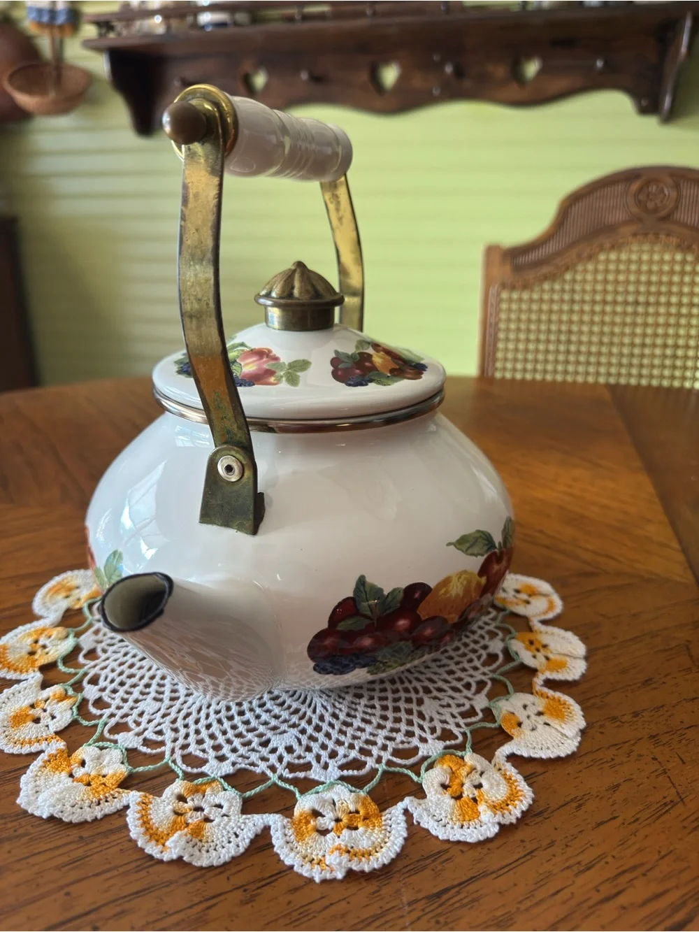 Vintage Regency Emanel Floral Ceramic Teapot with Brass Handle - White Base